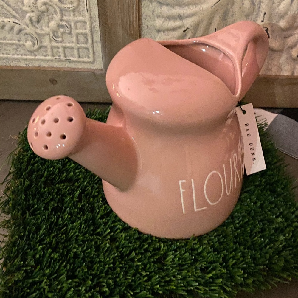 RAE DUNN FLOURISH PINK CERAMIC WATERING CAN Brand new!  Can be used as a planter - Picture 5 of 6